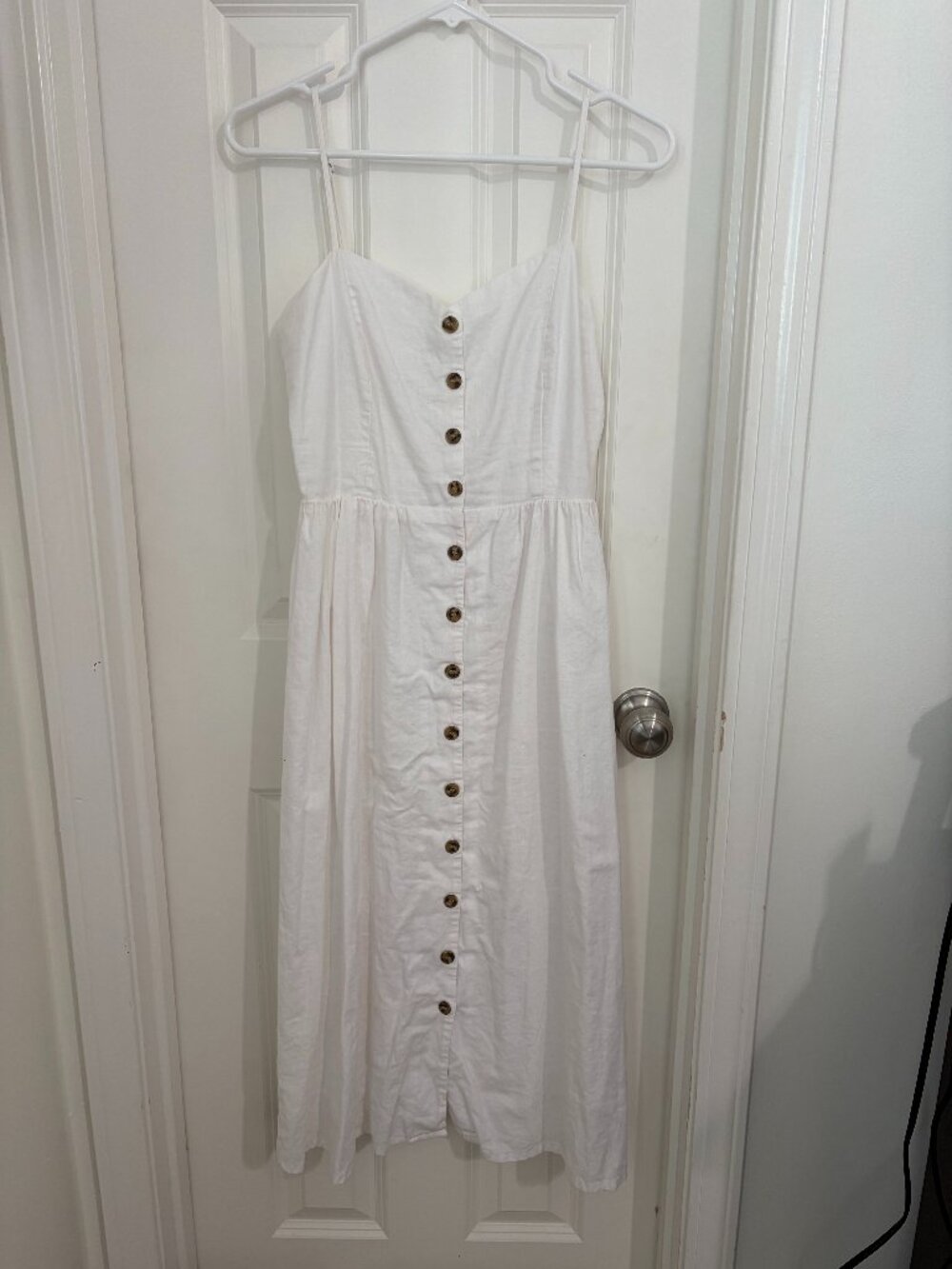 H&M White Linen Cotton Button Front Midi Dress Size S